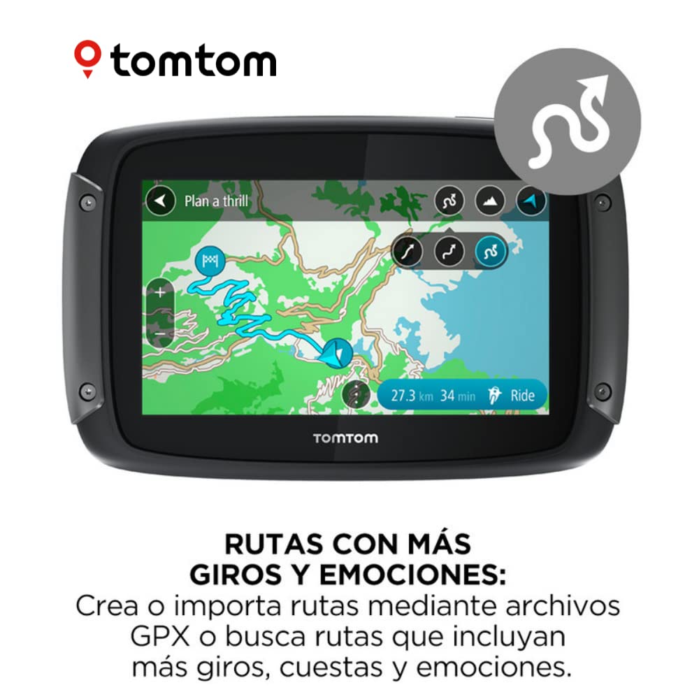 TomTom GPS para Motocicletas Rider 550 (4,3 Pulgadas con Carreteras montañosas, actualizaciones Mediante Wi-Fi, info tráfico en Tiempo Real, Radares de tráfico, mapas del Mundo)
