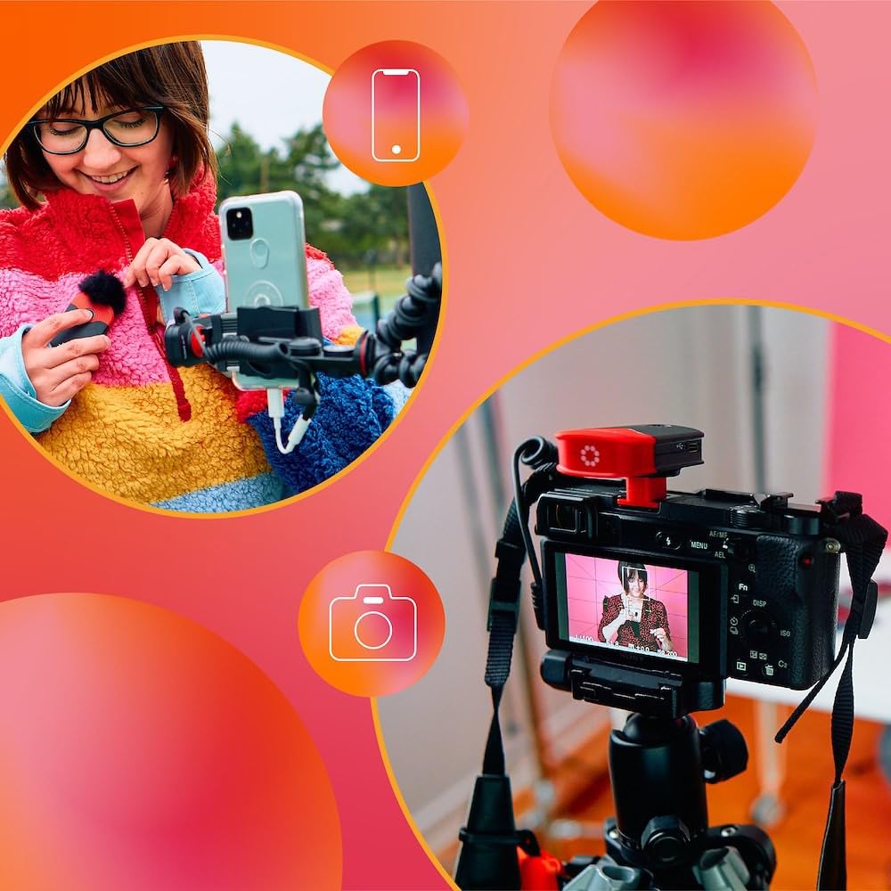 JOBY Wavo Air Sistema de Micrófono Inalámbrico de 2.4Ghz, 2 Transmisores y Montaje Diseñado, Vlogging, Producción Películas, Entrevistas, Micrófonos Inalámbricos, Smartphone, Cámara