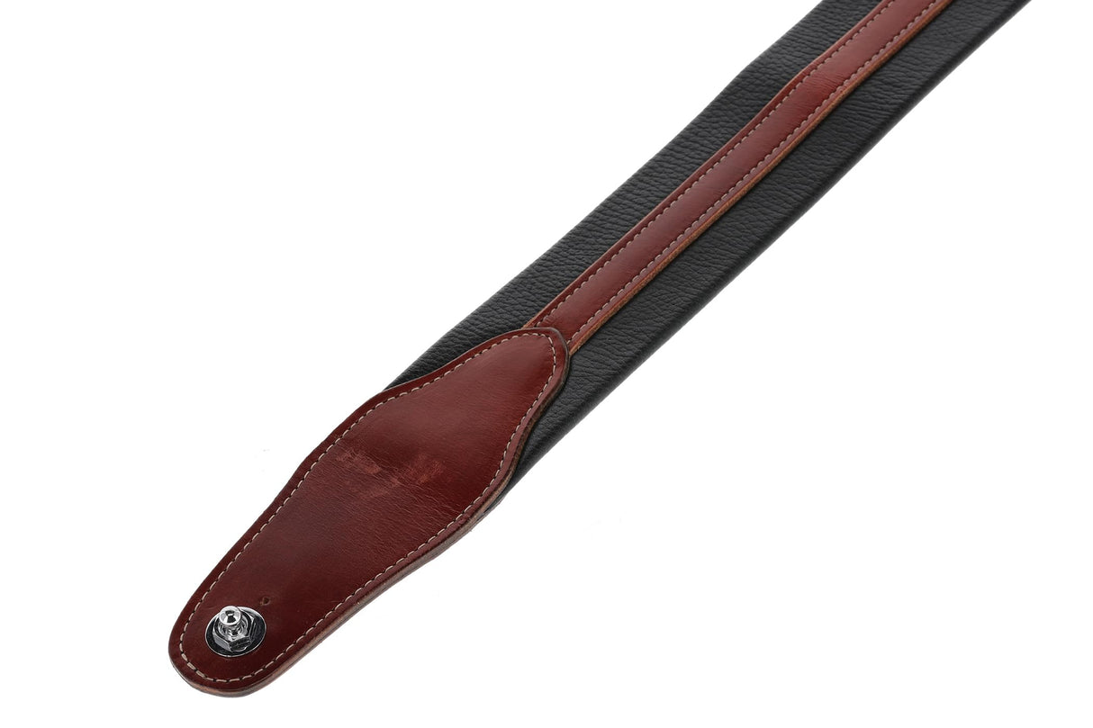 GEWA Correa para guitarra serie Prestige, cuero auténtico, ancho 65 mm, largo 103-139 cm, cierres de seguridad cromados, negro cocodrilo/marrón, fabricada a mano en Europa