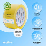 m-office Cinta Adhesiva Transparente, Cinta de Embalar Adhesiva para Embalaje de Cajas, Envíos, Mudanzas y Manualidades, Precinto Transparente Seguro y Resistente (48mmx120m, x48)