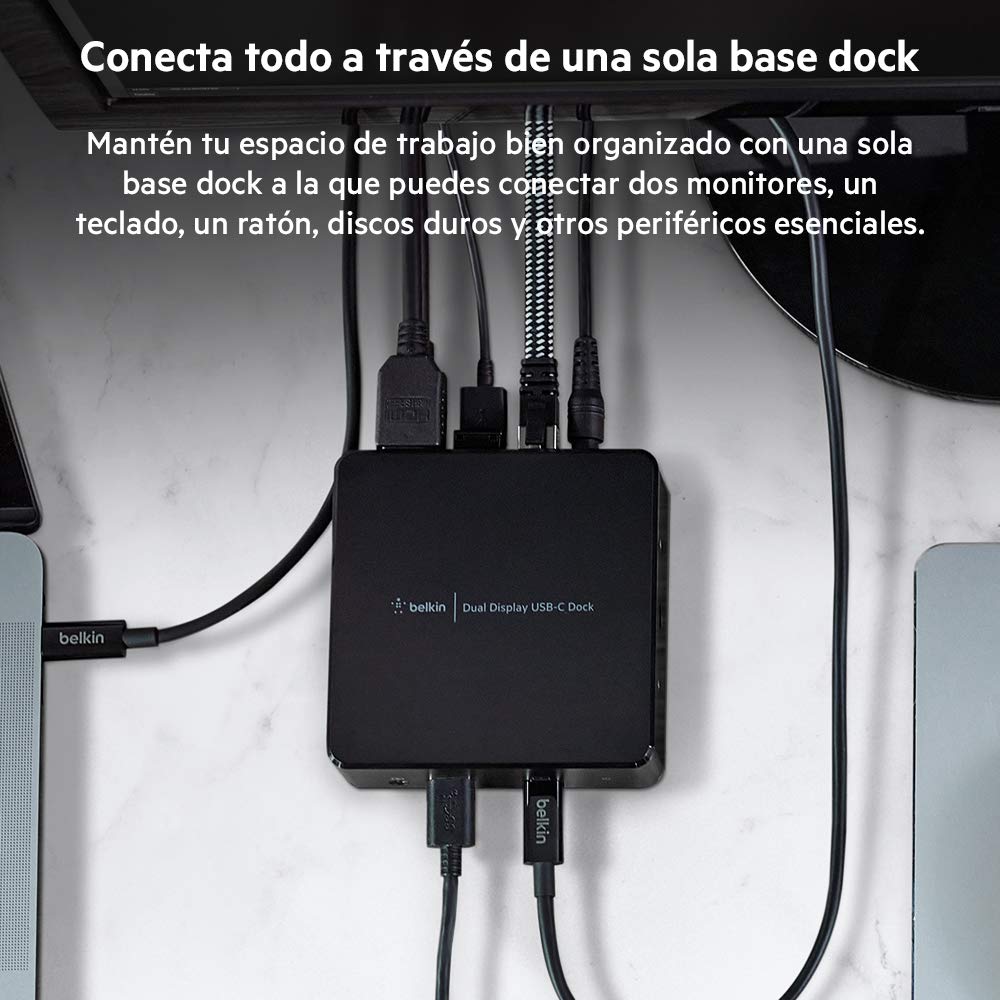 Belkin estación de acoplamiento USB-C para dos monitores(PD 85 W, HDMI, USB-A 3.1 Gen 1, USB-C, Gigabit Ethernet, adaptador de 135 W, audio), docking station para MacBook, Windows, Chromebook y otros