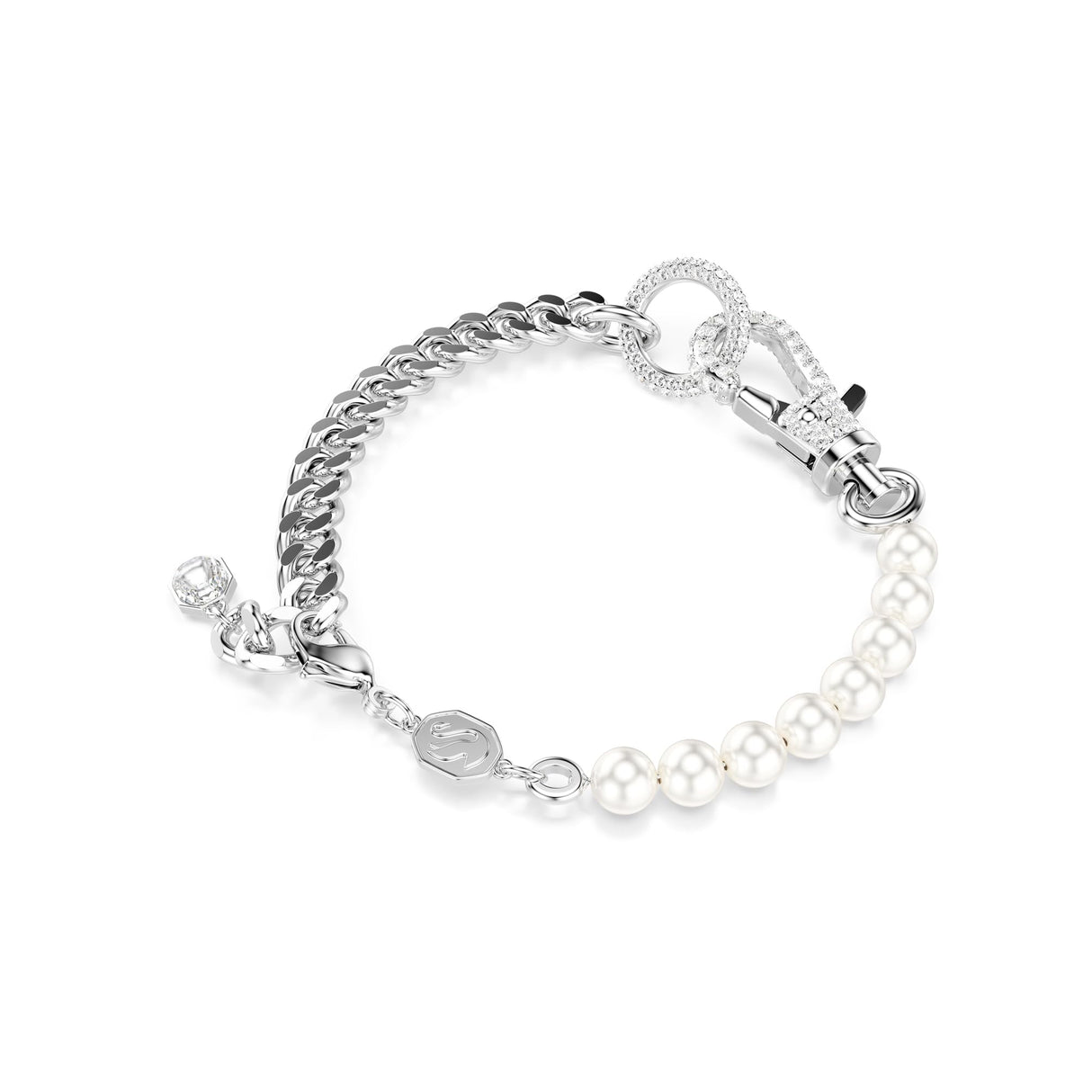 Swarovski Pulsera Dextera, Pavé, Crystal Pearl, Blanca, Baño de rodio
