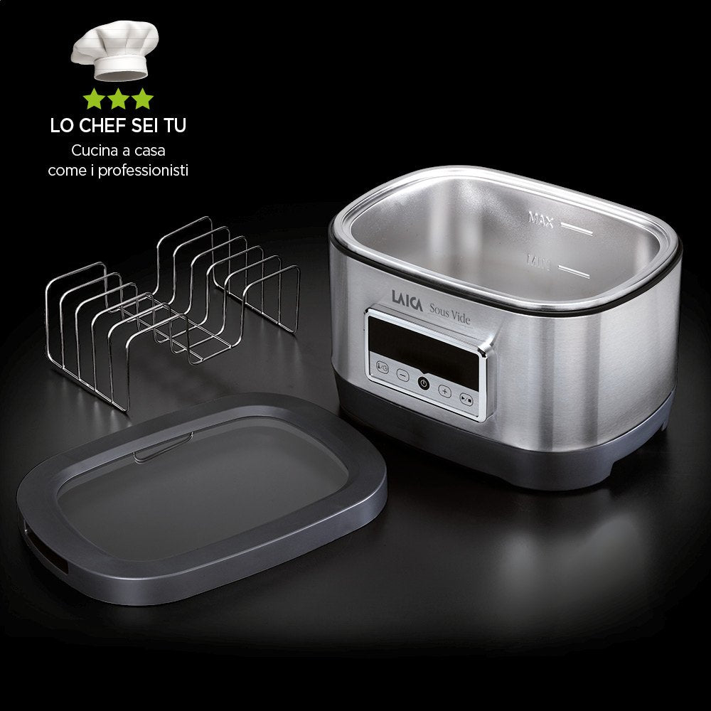 Horno de agua para la cocción Sous Vide (a baja temperatiura) Laica SVC200 en acero inoxidable, incluye rejilla y bolsas de vacío.