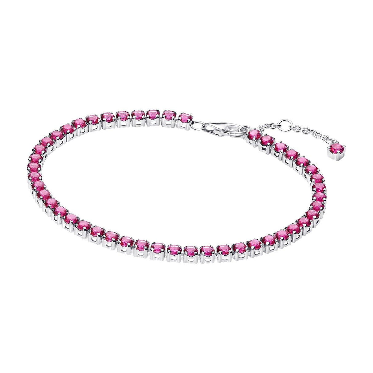 Pandora Pulsera de tenis de plata de ley con cristales brillantes de color rosa, 20 cm de largo, 591469C04-20, 591469C04-20, Plata de ley, Circonita cúbica