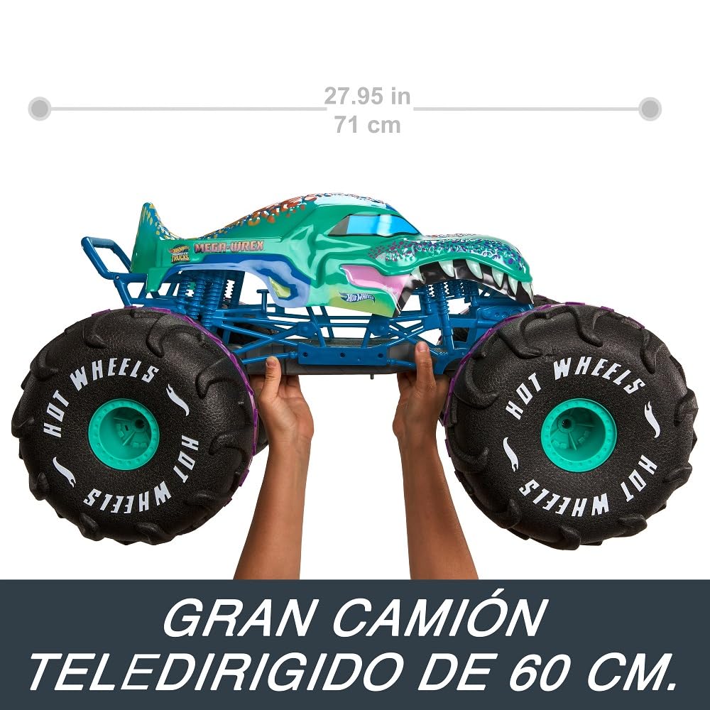 Hot Wheels Monster Trucks Coche Teledirigido Mega-Wrex, a Escala 1:6, camión de Juguete Extragrande con Control Remoto, más de 60cm de Largo, +5 años, HPK28