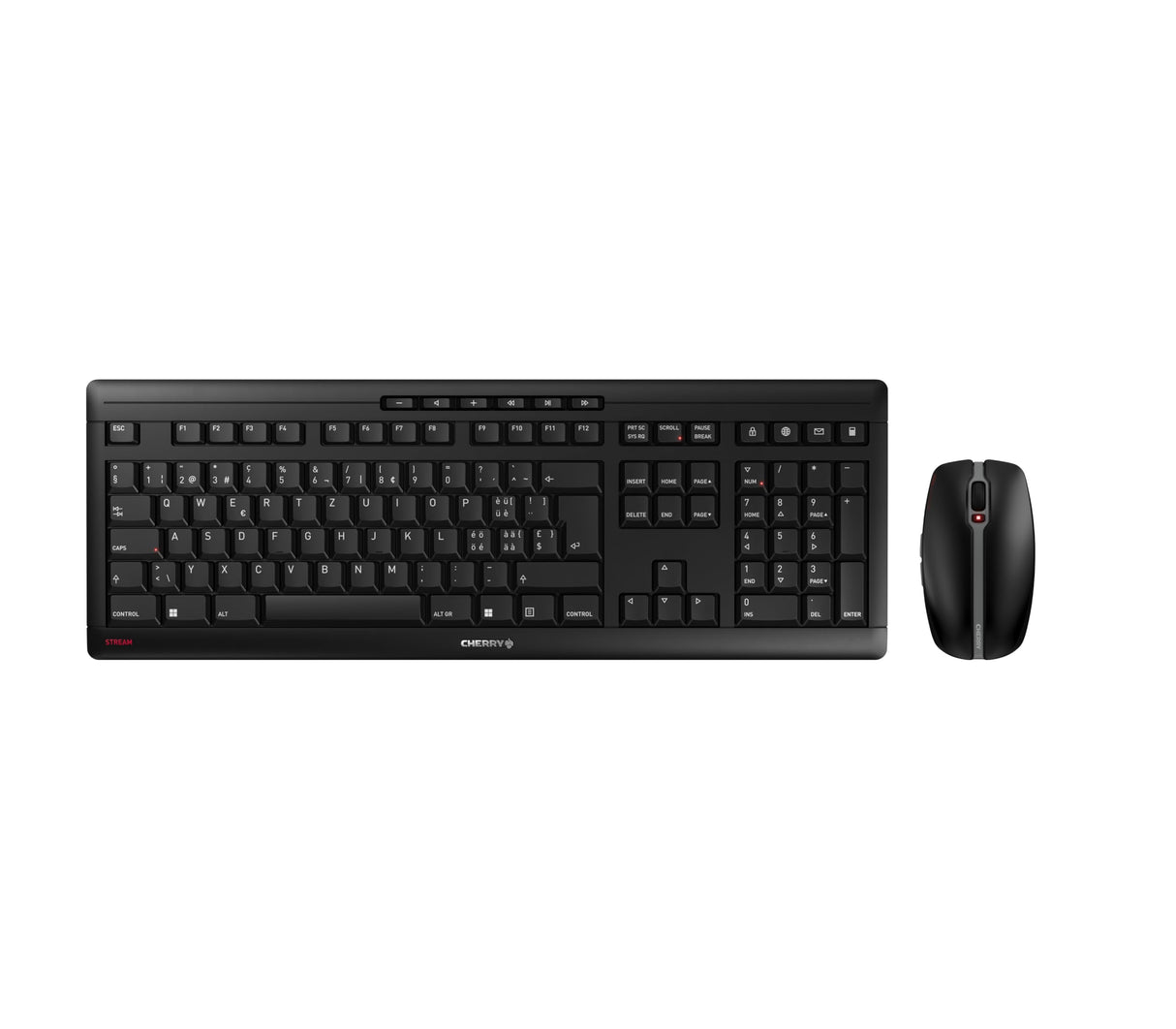 CHERRY STREAM DESKTOP RECHARGE, Pack de Teclado y Ratón Inalámbricos, Distribución de Teclado Suizo (QWERTZ), Radiofrecuencia 2,4 GHz, Teclas Silenciosas, Recargable, negro