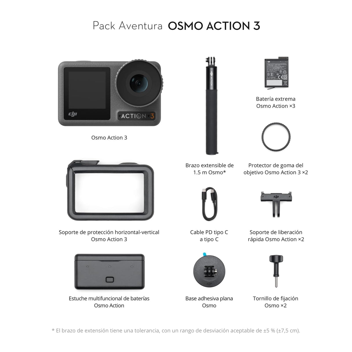 DJI Pack Aventura Osmo Action 3 - Cámara de acción 4K/120 fps, FOV superamplio, HorizonSteady, resistente al frío, gran autonomía, soporte vertical, sumergible a 16 m, videoblogs, brazo extensible