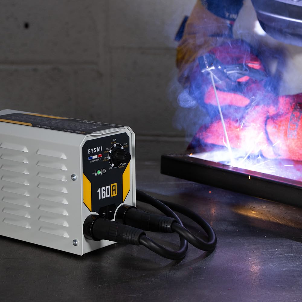 GYS, GYSMI 160A, estación de soldadura con electrodo recubierto de 160 A monofásico de 230 V (MMA), con máscara LCD TECHNO 11, portaelectrodos, cable de masa, 10 electrodos Ø2,5 mm, martillo/cepillo