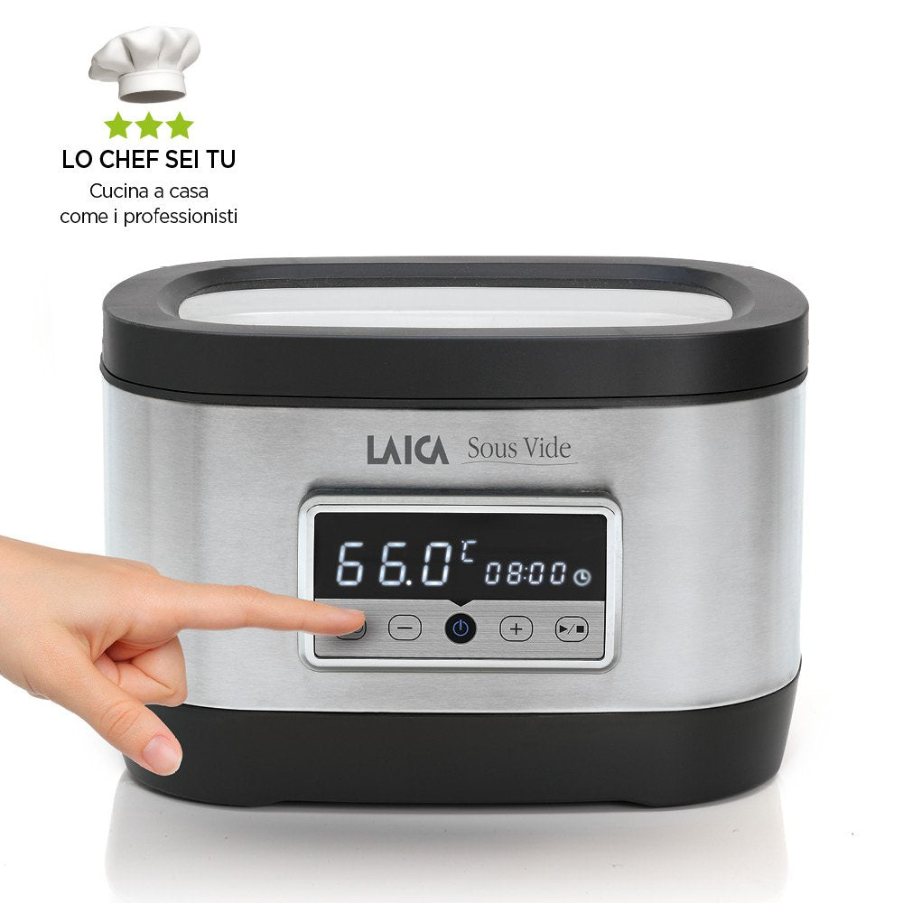 Horno de agua para la cocción Sous Vide (a baja temperatiura) Laica SVC200 en acero inoxidable, incluye rejilla y bolsas de vacío.