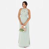 Maya Deluxe Women's Maxi Dress Ladies Sleeveless Halterneck Floral Sequin Embellished A-Line for Wedding Guest Evening Ball Gown Vestido, Green Lily, 38 para Mujer
