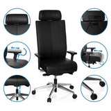 hjh OFFICE 608600 Silla de Oficina Pro-Tec XXL Cuero Negro, Silla giratoria, para Personas Altas, cargable hasta 150 kg
