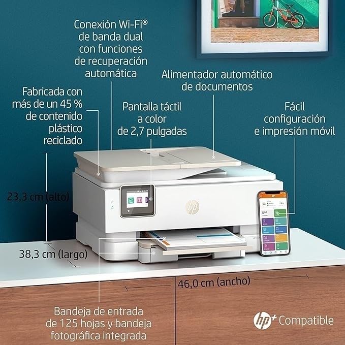 HP Envy Inspire 7920e 242Q0B, Impresora multifunción de inyección de tinta A4 a color, Conexión Wi-Fi, impresión a doble cara automática, 22 ppm, 3 meses de impresión Instant Ink con HP+, Blanca