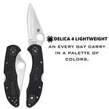 Spyderco C11PBK Navaja, Einhandmesser DELICA 4-C11PBK, Mango Negro, Hoja de Acero Inoxidable, PlainEdge