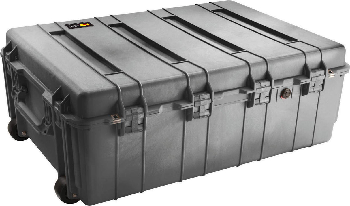 PELI 1730 contenedor de transporte grande con ruedas de alta resistencia y a prueba de golpes, IP67 estanco e impermeable al polvo, 167L de capacidad, fabricado en EE.UU., sin espuma, color negro