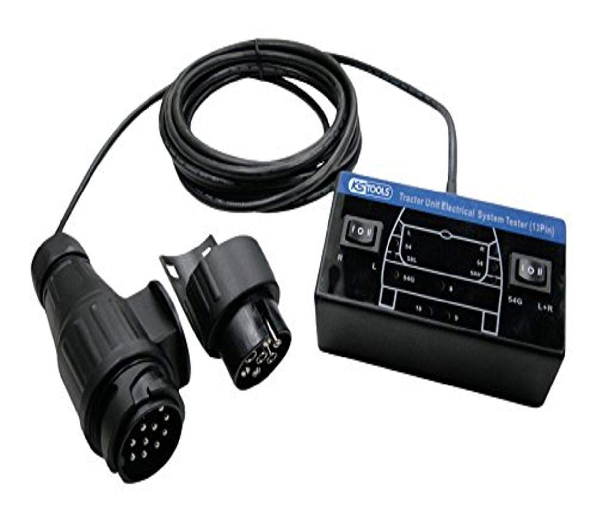 KS Tools 150.0995 Comprobador de remolques/aparato de control a 12 V para juego de cajas de enchufe de remolque de 7 + 13 polos, 2 pzs