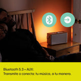 Pure Classic Aura Altavoz Bluetooth portátil 40W con batería 10000mAh, función Powerbank, Luces ambientales, 30h autonomía, USB-C, Entrada AUX, Resistente a Salpicaduras IPX2 – Blanco Algodón/Roble