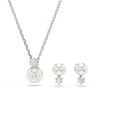 Swarovski Conjunto Matrix, Perla de cristal, Talla redonda, Blanco, Baño de rodio