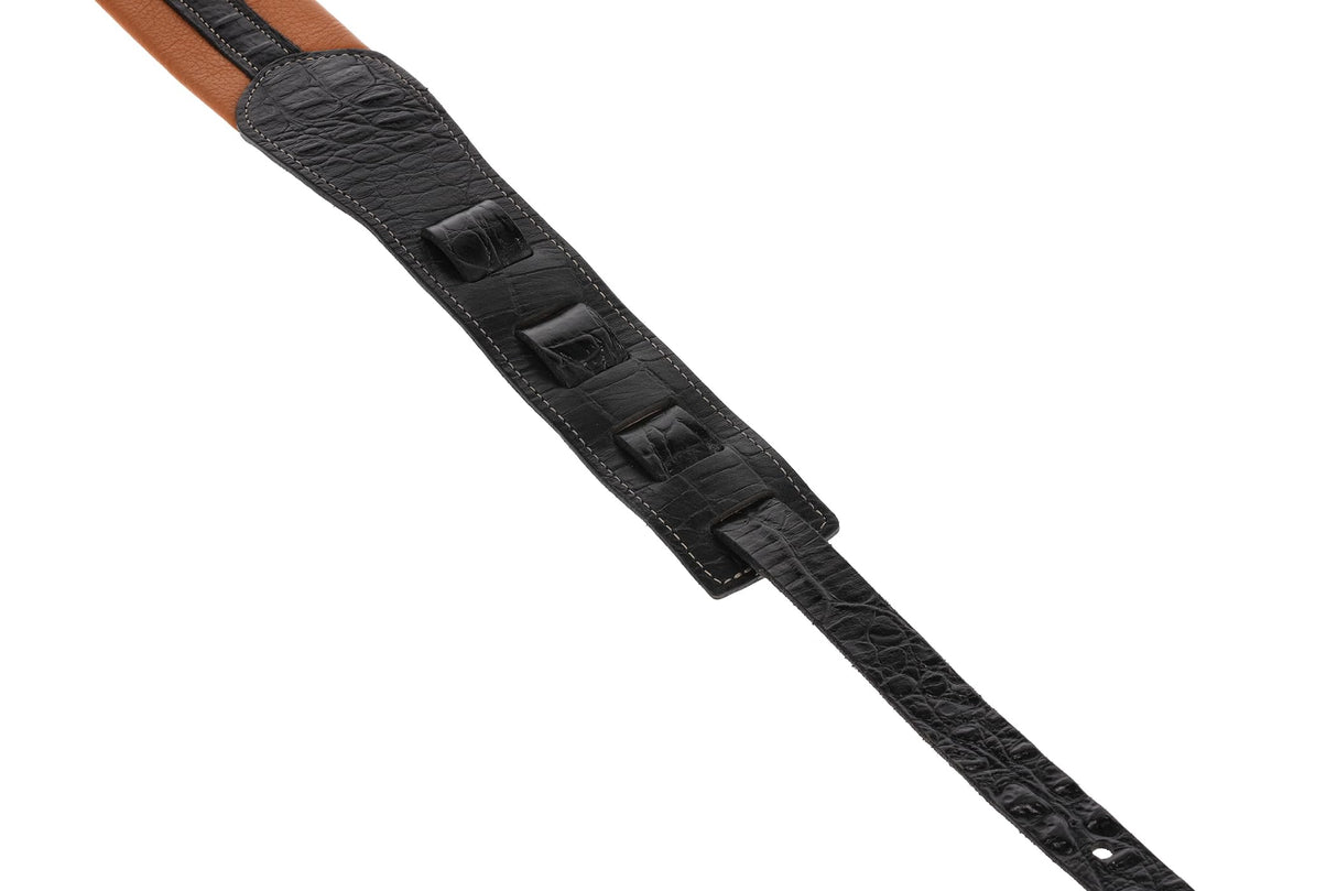 GEWA Correa para guitarra serie Prestige, cuero auténtico, ancho 65 mm, largo 103-139 cm, cierre de seguridad: cromado, arena seca/negro, marrón medio/negro, hecho a mano en Europa