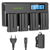 NEEWER 4 Pack Baterías de Repuesto NP-F550 de 7,4V 2600mAh con 4 Canales Cargador de Batería y Adaptador de Energía Compatible con NP-F550/750/770/970 FM500H QM71D QM91D Monitor de Campo Luz de Video