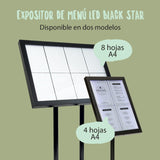 SECURIT - Porta folletos Exterior con Iluminación LED "Black Star" - Con Marco A2 + Poste + Base + Cable de 5 m + Mando a Distancia - En Acero - Restaurante, Cafetería, Bar - Negro