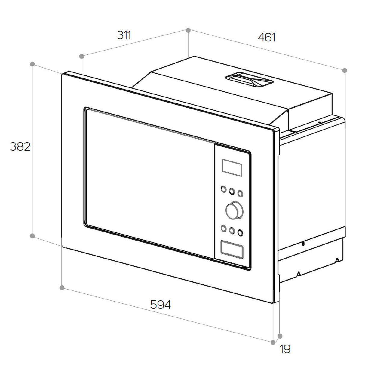 Taurus MO20IXD - Microondas digital encastrable, 20L capacidad, 800W, grill 1000W, 5 niveles de potencia, botón inicio rápido, 8 menús automáticos, temporizador hasta 35 min, fácil instalación, inox