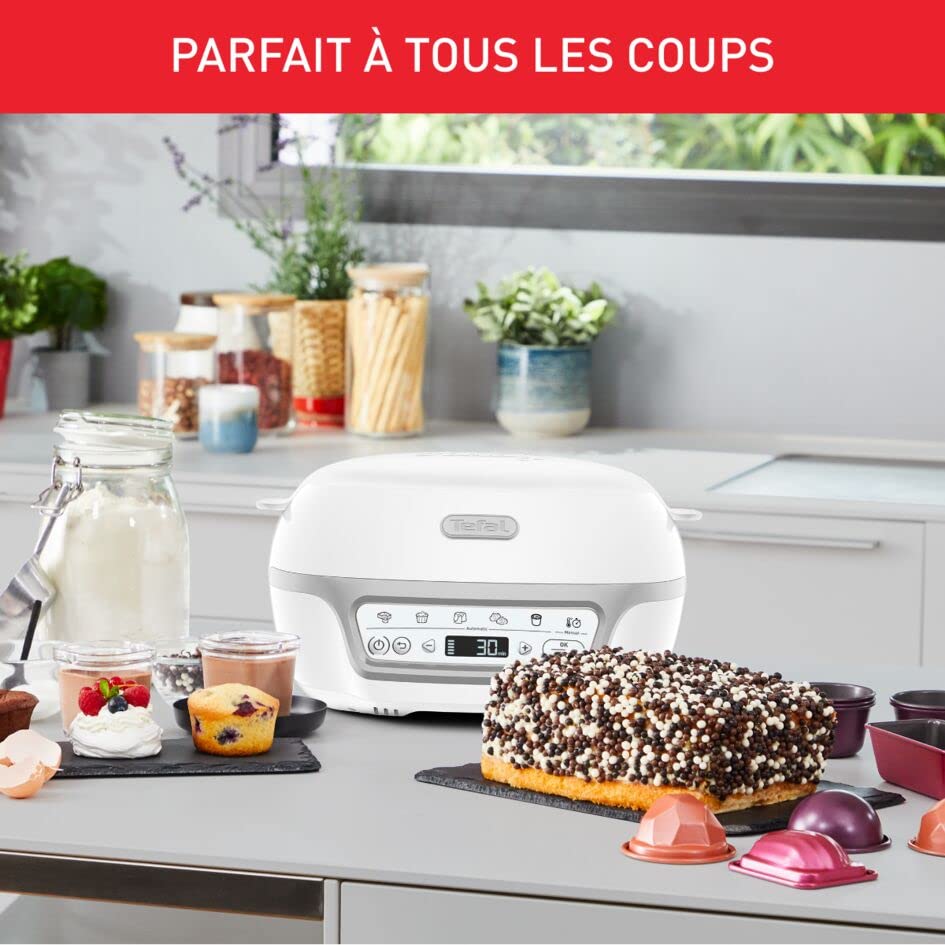 TEFAL KD812110 Cake Factory Delices Silver Appareil a gateau, 5 programmes auto + mode manuel, Accessoires, Application dediee