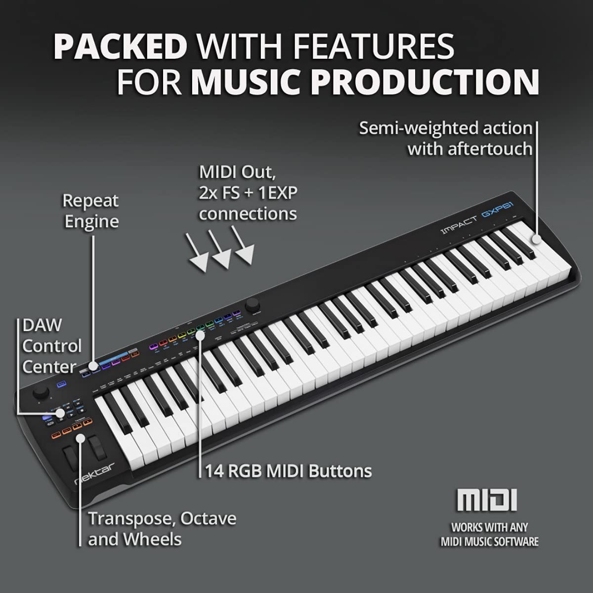 Nektar Impact GXP61 - Teclado controlador MIDI USB con integración Nektar DAW