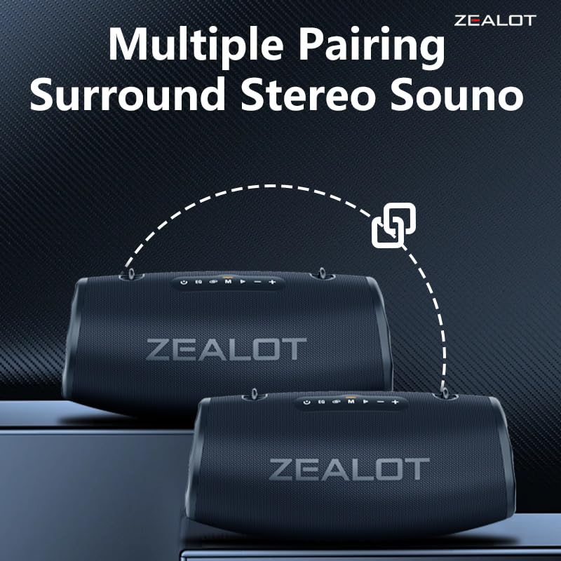 Zealot Altavoz Bluetooth Grande 80W de Potencia con Luz LED, Altavoces Inalámbricos 16000mah Batería, Autonomía de 40 Horas, Puerto de AUX, USB, Tarjeta TF, Bluetooth 5.2, IP67 Impermeable, Negro