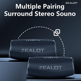 Zealot Altavoz Bluetooth Grande 80W de Potencia con Luz LED, Altavoces Inalámbricos 16000mah Batería, Autonomía de 40 Horas, Puerto de AUX, USB, Tarjeta TF, Bluetooth 5.2, IP67 Impermeable, Negro