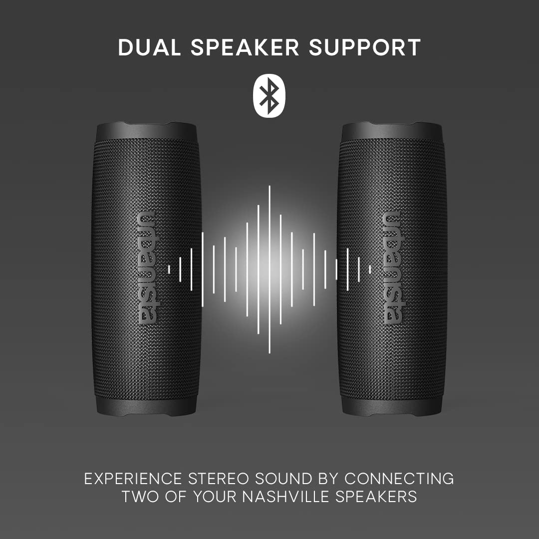 Urbanista Nashville Altavoz Bluetooth Inalámbrico, Altavoz Portátil Resistente al Agua Clasificación IPX7, Tiempo de Reproducción de 18H, Controles de Botón, Emparejamiento Dual Bluetooth 5.2, Negro