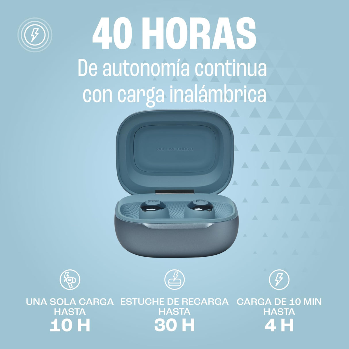 JBL Live Buds 3 Auriculares inalambricos de botón,True Wireless con cancelación de ruido adaptable, hasta 40 horas de reproducción, Bluetooth, audio de alta resolución, azul