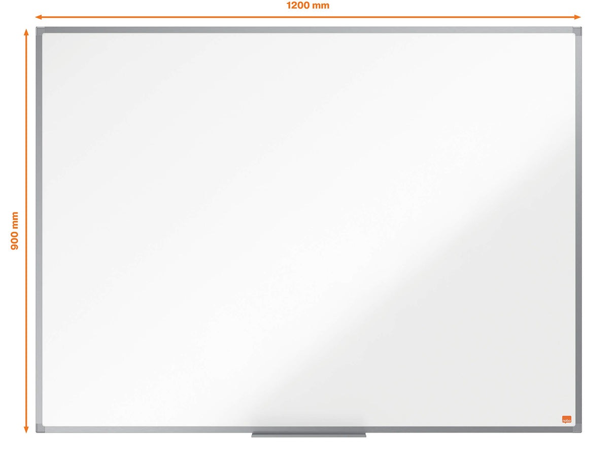 Nobo 1905239 - Pizarra Blanca Móvil Basic de Melamina 1200x900 mm, Superficie para Uso Ligero, Estructura de Aluminio, Giro Horizontal, Bandeja para Rotuladores, Ruedas con Freno, Blanca
