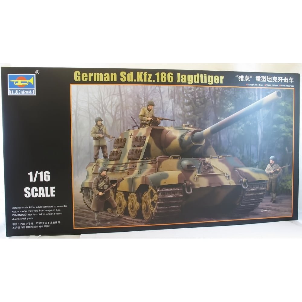 Trumpeter-1/16 1/16 SD KFZ 186, Jagdtiger, Color marrón, Verde, Beige, (WA San Development Macau 00923)