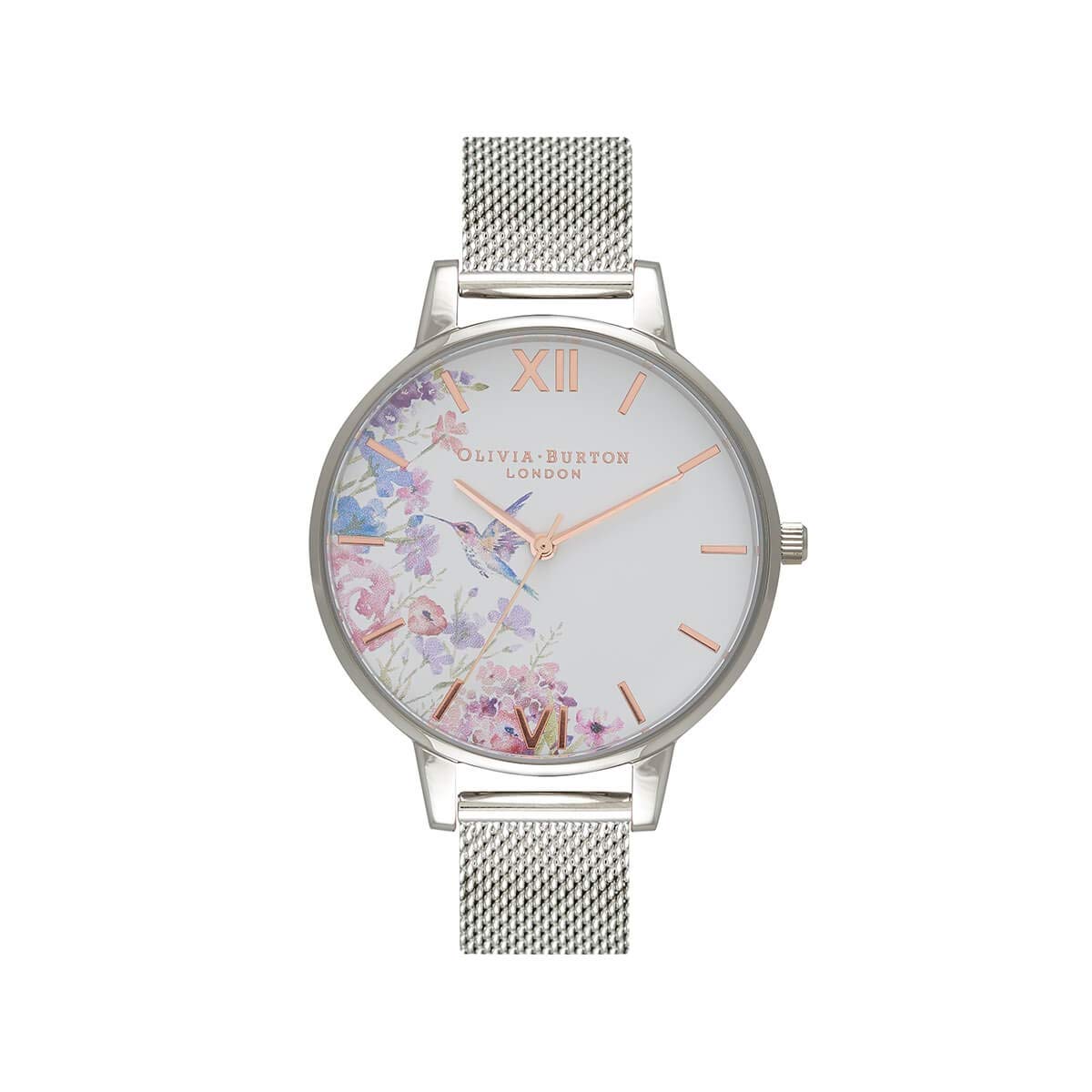 Olivia Burton Reloj Analógico de Cuarzo para Mujer Colección Painterly Prints con Correa de Malla de Acero Inoxidable Plateada - OB16PP75