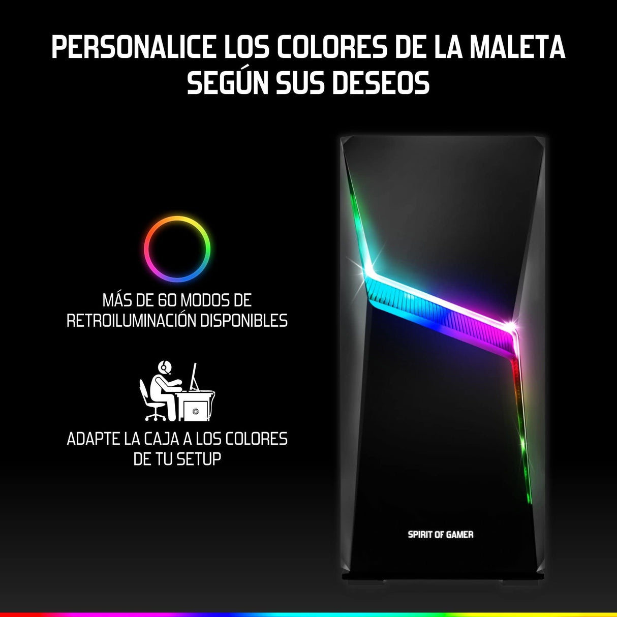 SPIRIT OF GAMER - Clone 4 - Caja PC Gaming RGB con Pared Transparente De Vidrio Templado - CREA Tu Propia Torre PC Gamer - Torre Compatible con ATX/MATX/ITX - 2 Ventiladores de 120 mm incluidos