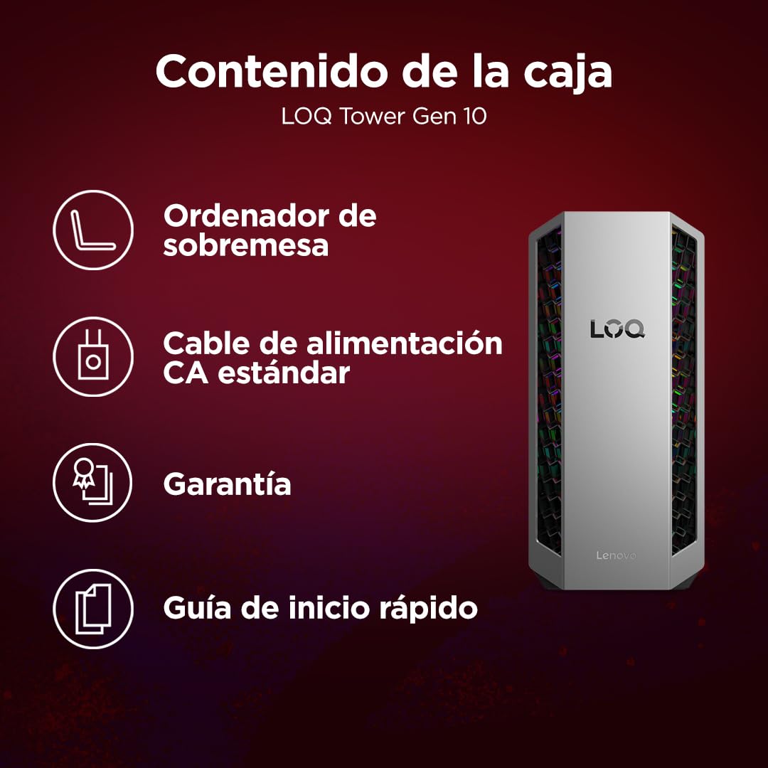 Lenovo LOQ Tower Gaming (AMD Ryzen 7 8745HX, NVIDIA GeForce RTX 5060, 16 GB RAM, 1 TB SSD, 26L, Wi-Fi 7, Sin Sistema Operativo) - Color Gris