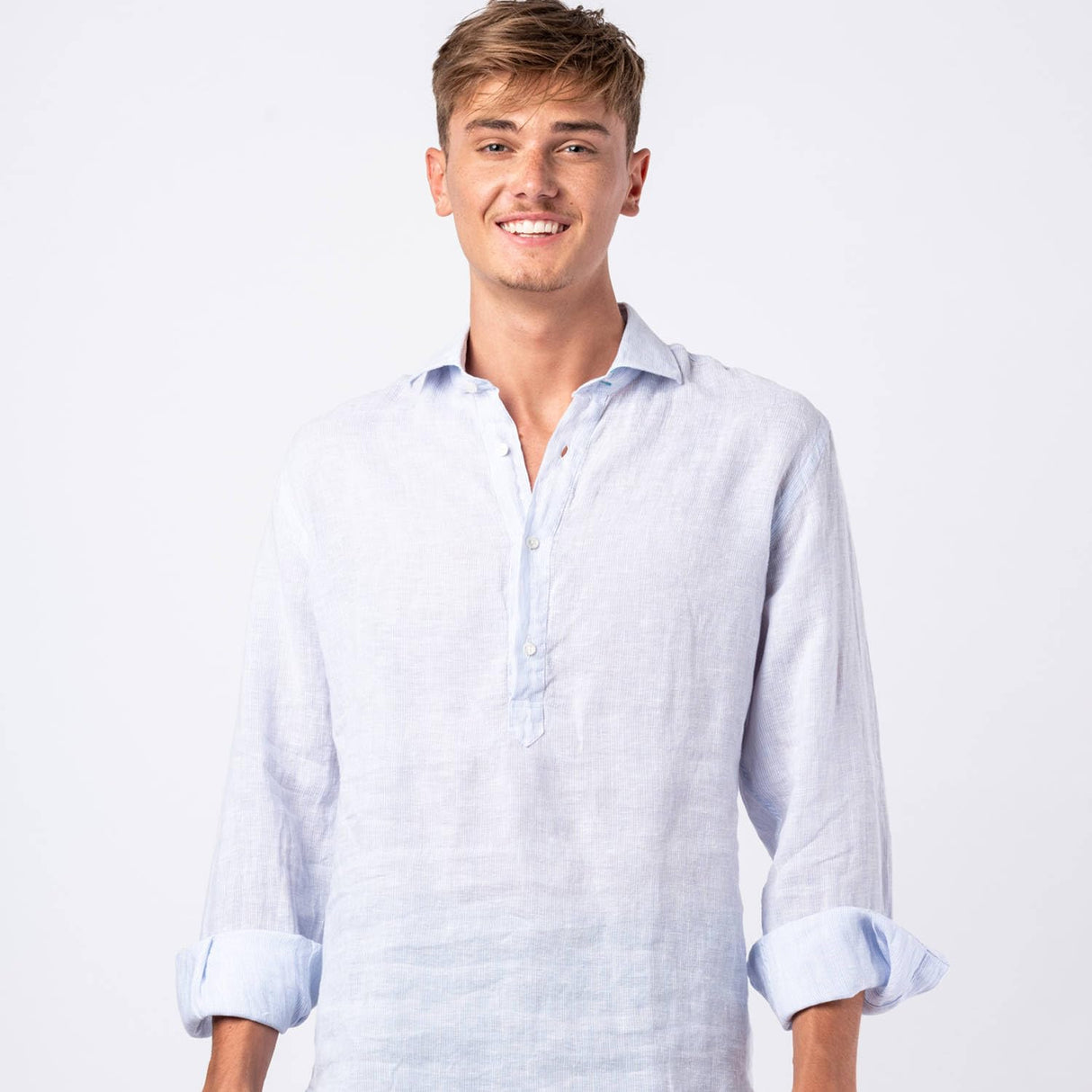 Panareha Camisa Polera Hombre Lino a Rayas Samui Azul (L)