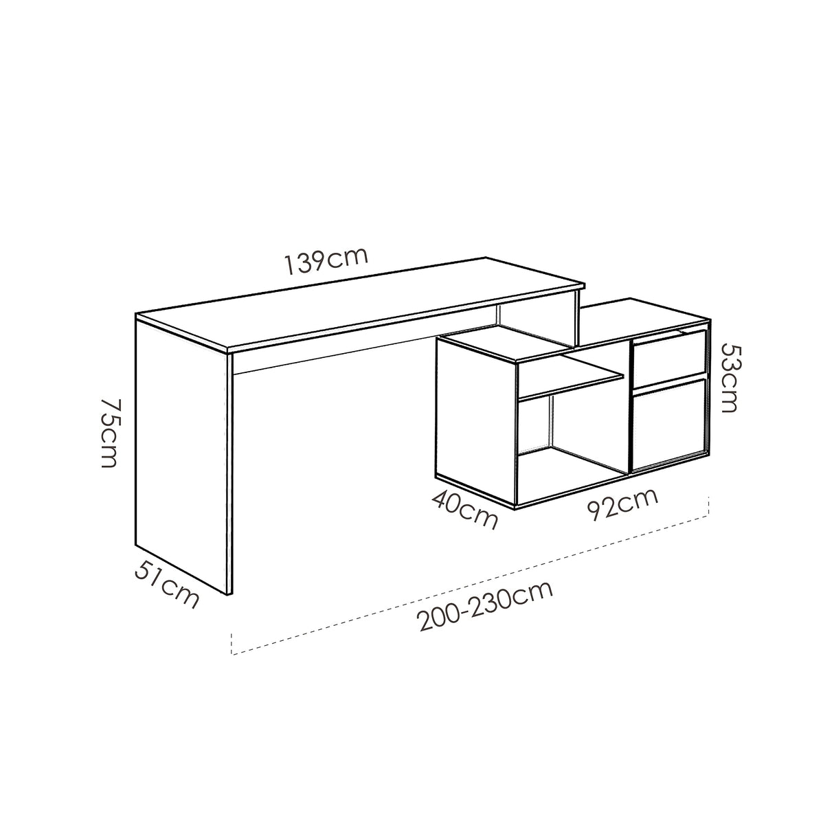 DEKIT GRUPO RIMOBEL ROX - MESA ESCRITORIO CON ALMACENAJE Y DOBLE MONTAJE - 139x75 cm - NATURAL / BLANCO