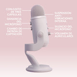 Logitech G Blue Yeti Micrófono USB para Streaming de Gaming, Software Blue VO!CE, PC, Podcast, Estudio, Mic para Ordenador, Temas únicos de Streamlabs, Acabado de Edición Especial - Blanco