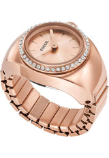 Fossil Reloj Ring para Mujer, Movimiento de Cuarzo a Dos Agujas con Correa de Acero Inoxidable, Oro Rosa y Purpurina