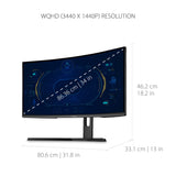 ViewSonic VX3418-2KPC Monitor VA 34" QHD, Curvo 1500R, 144hz, 1ms MPRT, Adaptive Sync, 2 HDMI, 2 DisplayPort, Altavoces, pie Ajustable en Altura