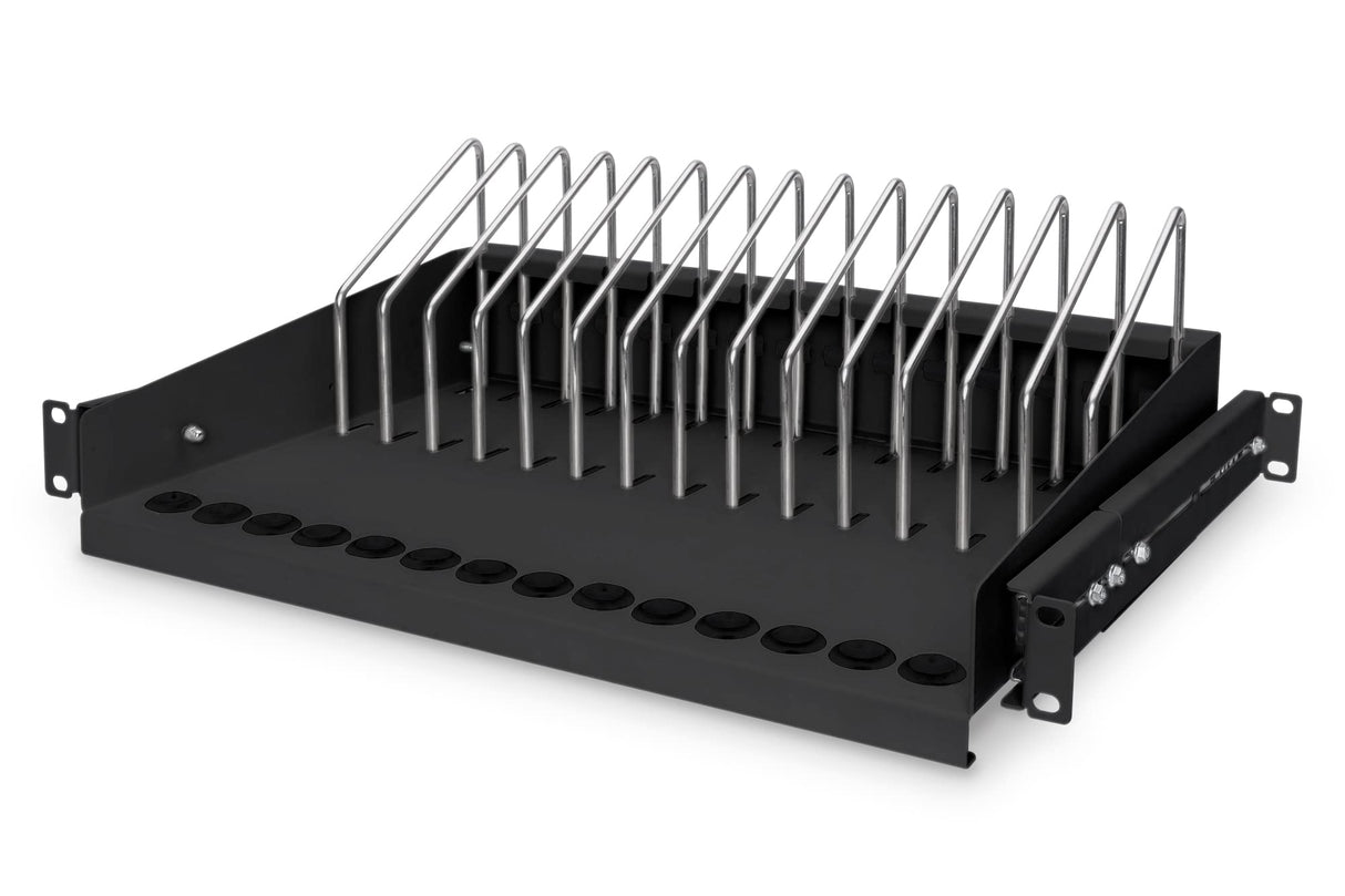 DIGITUS Estante de 19 Pulgadas - 4,5 U - Extensible - Estación de Carga - para 14 tabletas, portátiles y Smartphones - para armarios de Red y servidores de 19" - Negro
