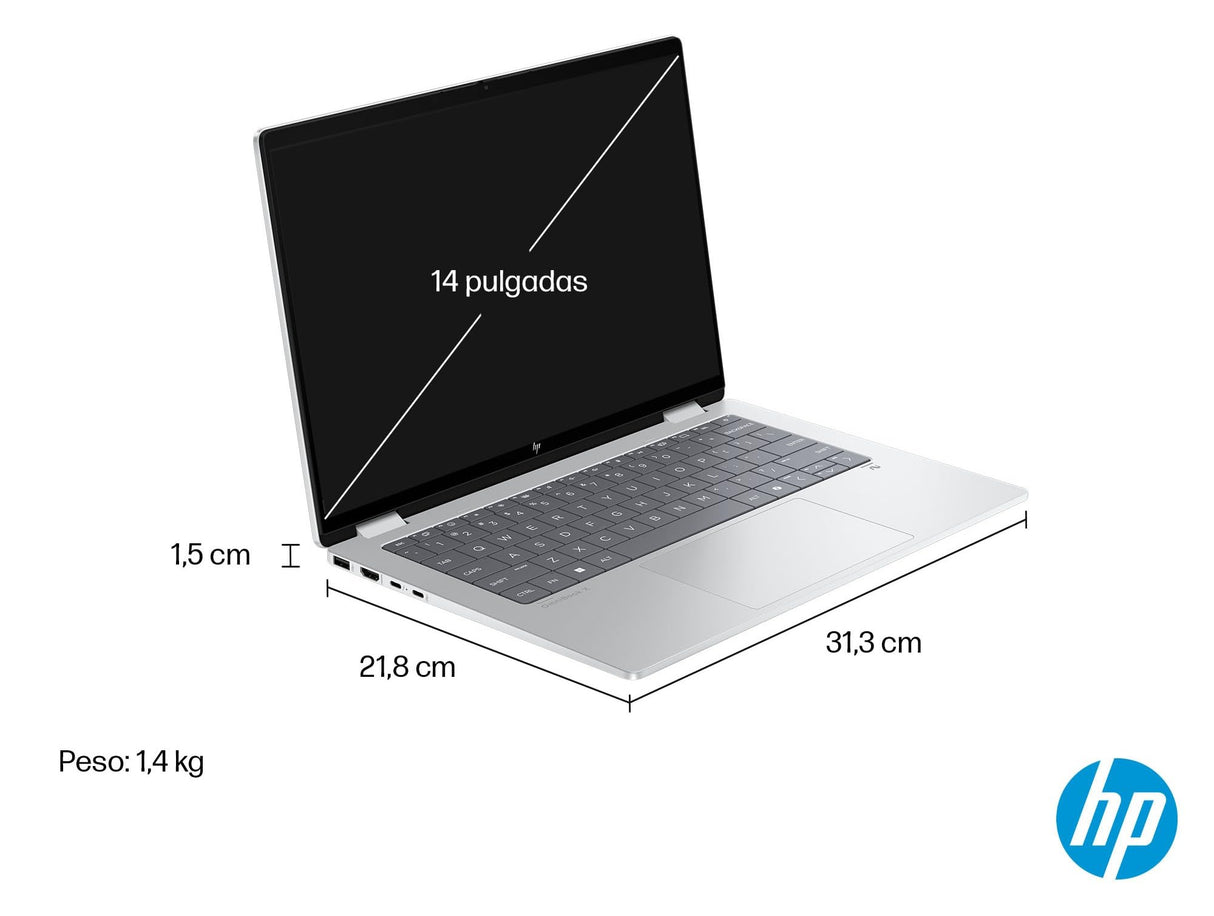 HP Omnibook X Flip - Ordenador portátil Convertible de 14" 2K IPS táctil (Intel Ultra 7-258V EVO, 32GB RAM, 1TB SSD, Intel ARC Graphics, Windows 11 Home) Silver- Teclado QWERTY Español