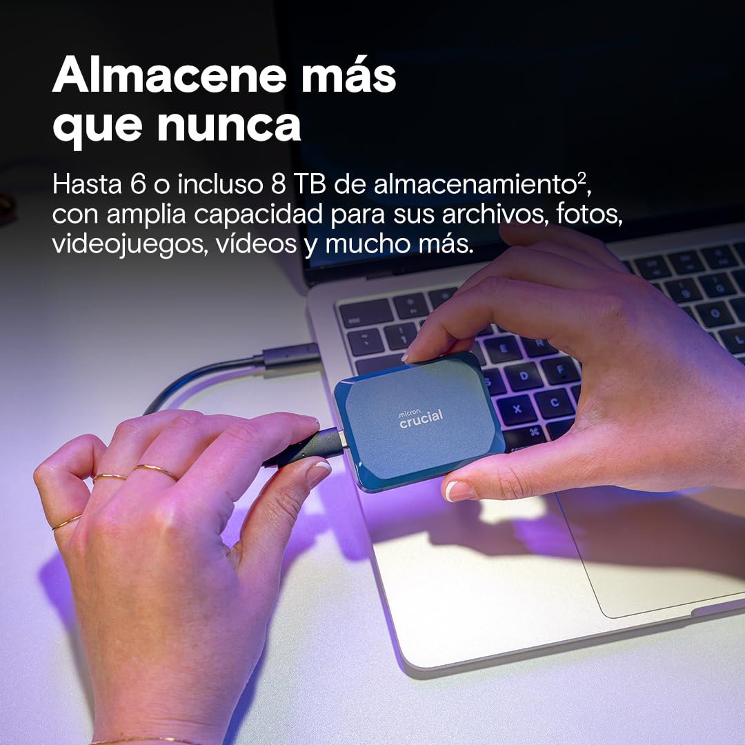 Crucial X10 8TB SSD Externo Portátil, hasta 2100MB/s, USB-C 3.2 Gen2, Clasificación IP65 de resistencia al agua y al polvo, Disco Duro Sólido Externo, Azul Mate - CT8000X10SSD9-02
