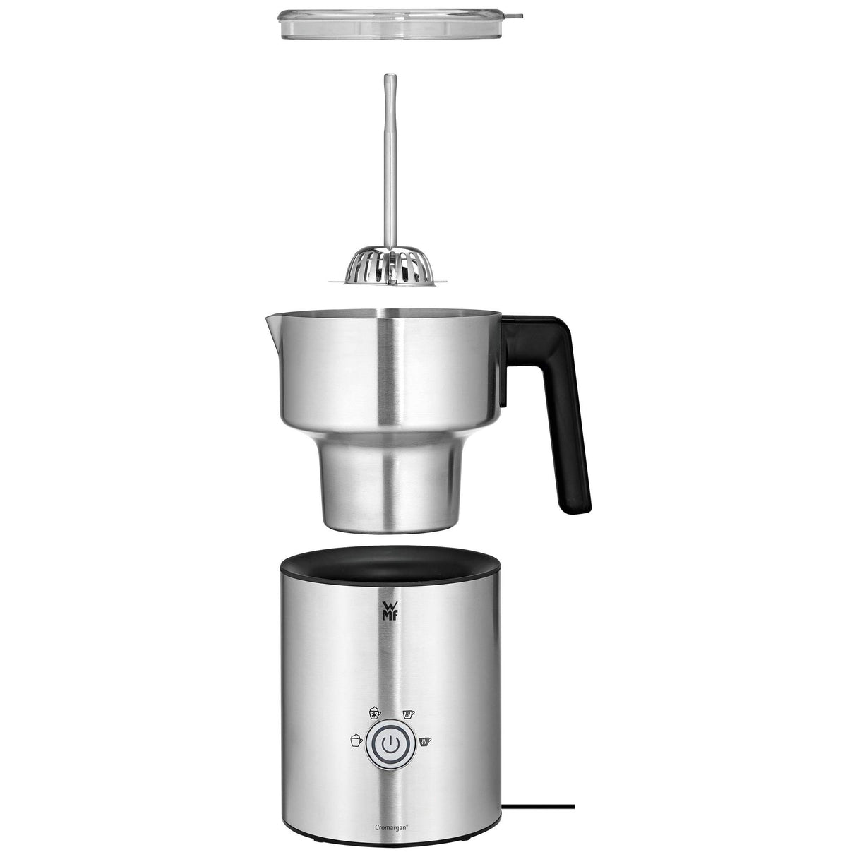 WMF Lono - Espumador Milk&Choc, 650 W, con 4 funciones, libre de BPA, acero de Cromargan, apto para lavavajillas, para capuccino, latte macchiato, frappé y chocolate caliente, apagado automático