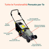 Avilia Cortacésped eléctrico de inducción – Cortacésped Ajustable con 5 Alturas de Corte, diámetro de Corte 380 mm, Velocidad 3000 RPM, 1600 W, 230 V, con Cesta de Recogida de 50 l, 143 x 105 x 55 cm
