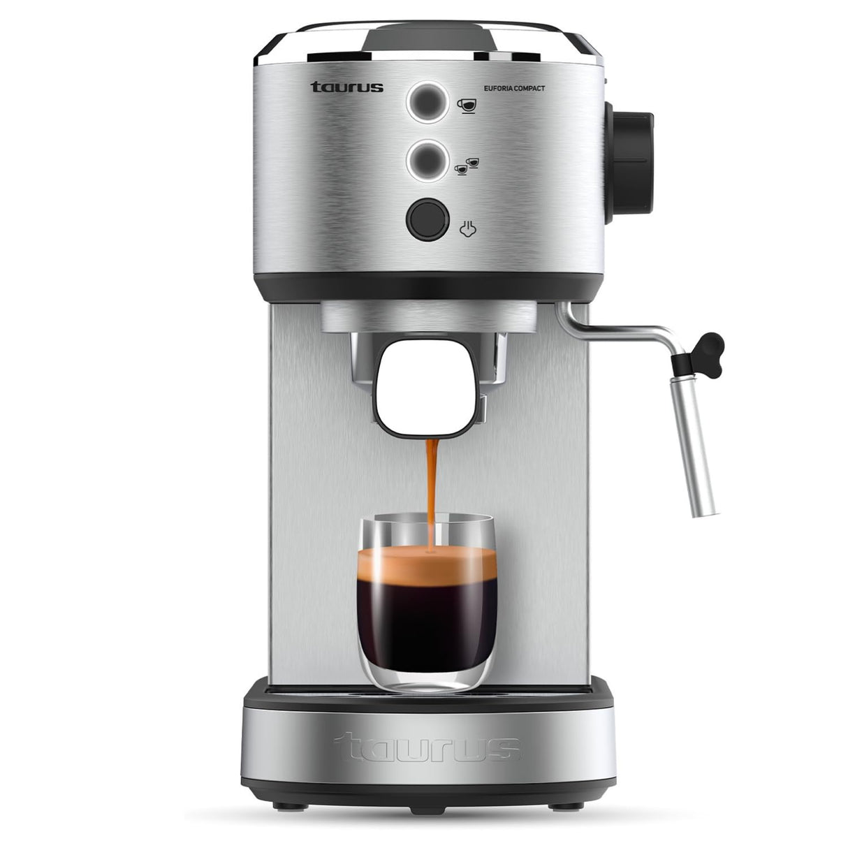 Taurus - Cafetera Espresso Euforia Compact 1350W | 20 Bares Presión | Sistema Thermoblock | Filtro Supreme Cream | Vaporizador Orientable | Doble Café Simultáneo | Cuchara Dosificadora