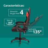 KUBO - Silla Gamer - Ergonómica - Reposacabezas - Elevación Gas Nivel 4 - Máximo Confort - Color: Rojo -Peso Máximo de hasta 130 kg