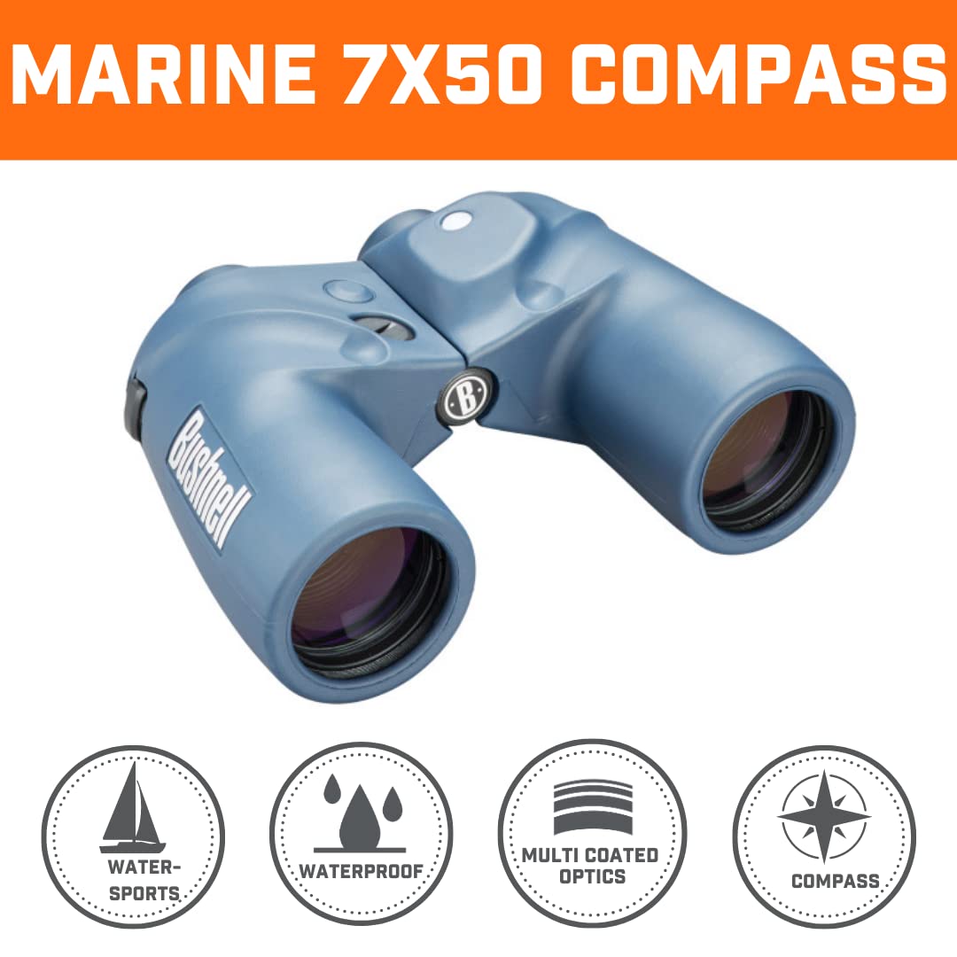 Bushnell - Marine - 7x50 - Azul - Prisma Porro - Telemetro interno - Brújula iluminada - Impermeable - Observación de aves - Visitas turísticas - Viajes - Vida silvestre - Prismáticos - 137500
