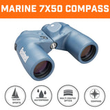 Bushnell - Marine - 7x50 - Azul - Prisma Porro - Telemetro interno - Brújula iluminada - Impermeable - Observación de aves - Visitas turísticas - Viajes - Vida silvestre - Prismáticos - 137500
